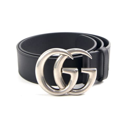 GUCCI GG motif leather belt black silver 182320 size 85/34 Made 